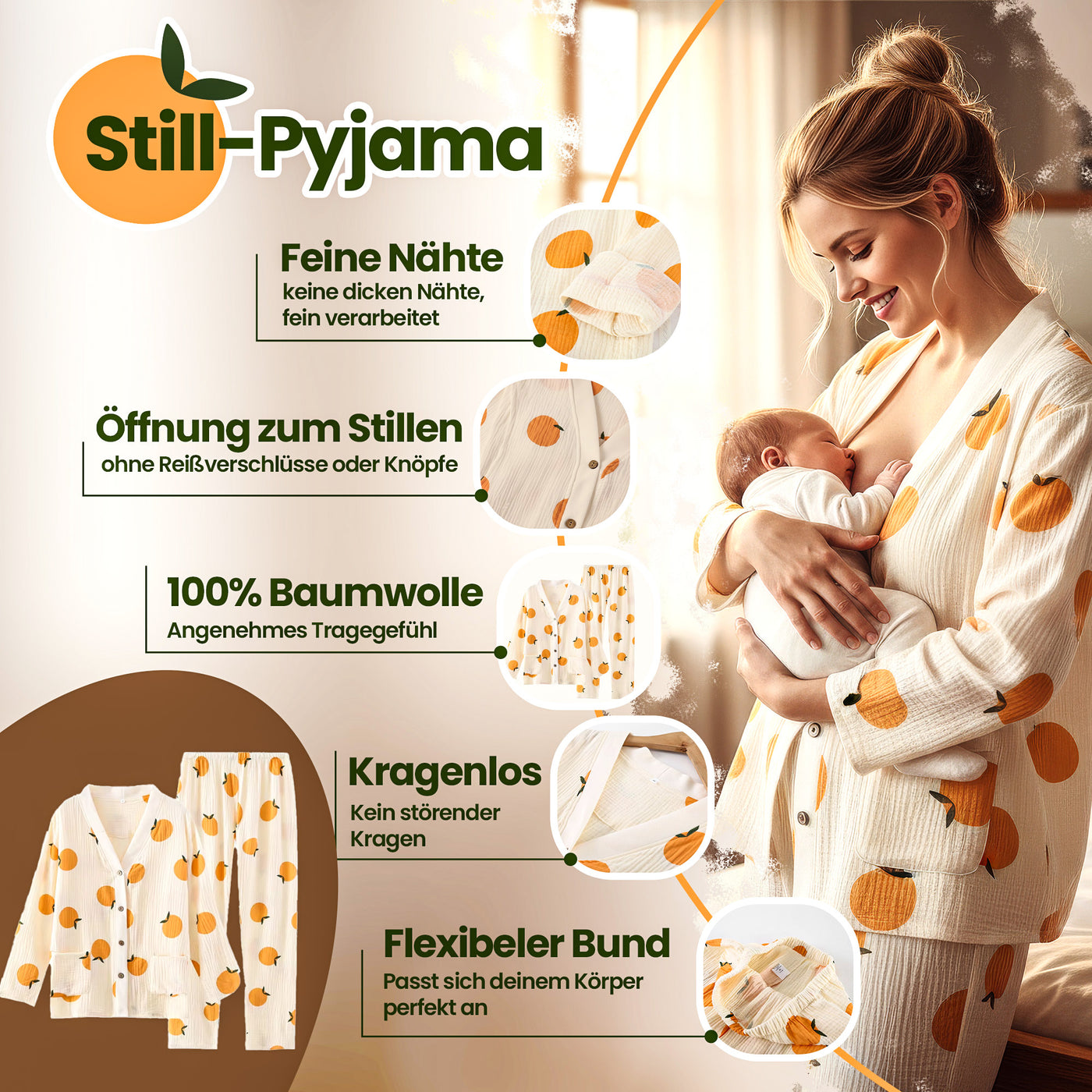 Still-Pyjama aus Baumwolle – Komfort & Stil für stillende Mütter